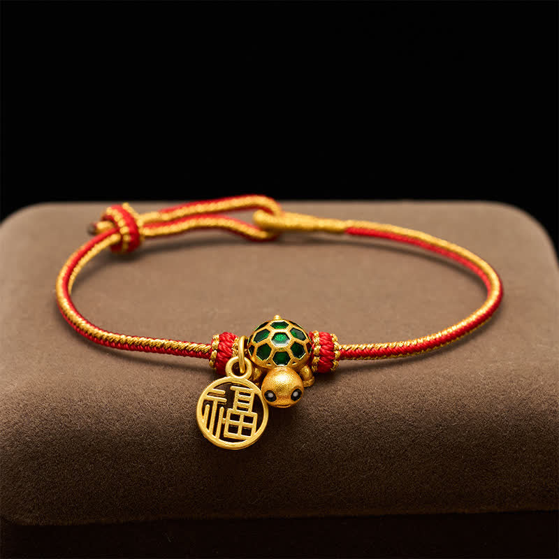 Buddha Stones Red String Copper Fu Character Turtle Braided Luck Bracelet - image 4