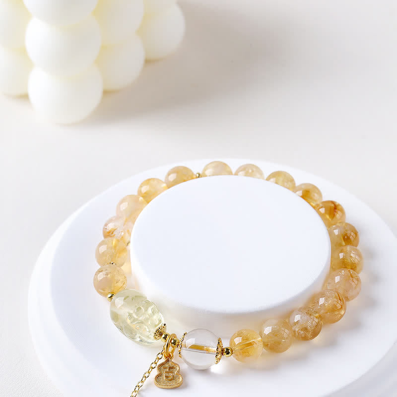 Buddha Stones Chinese Inspired Citrine Pi Xiu Luck And Abundance Gourd Pendant Bracelet - image 1
