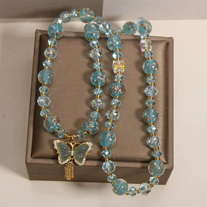 Buddha Stones Blue Liuli Glaas Bead Butterfly Transformation Triple Wrap Bracelet - image 3