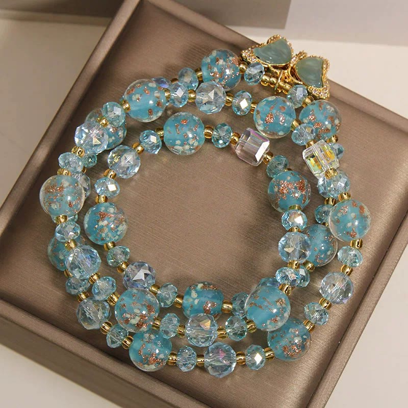 Buddha Stones Blue Liuli Glaas Bead Butterfly Transformation Triple Wrap Bracelet - image 2