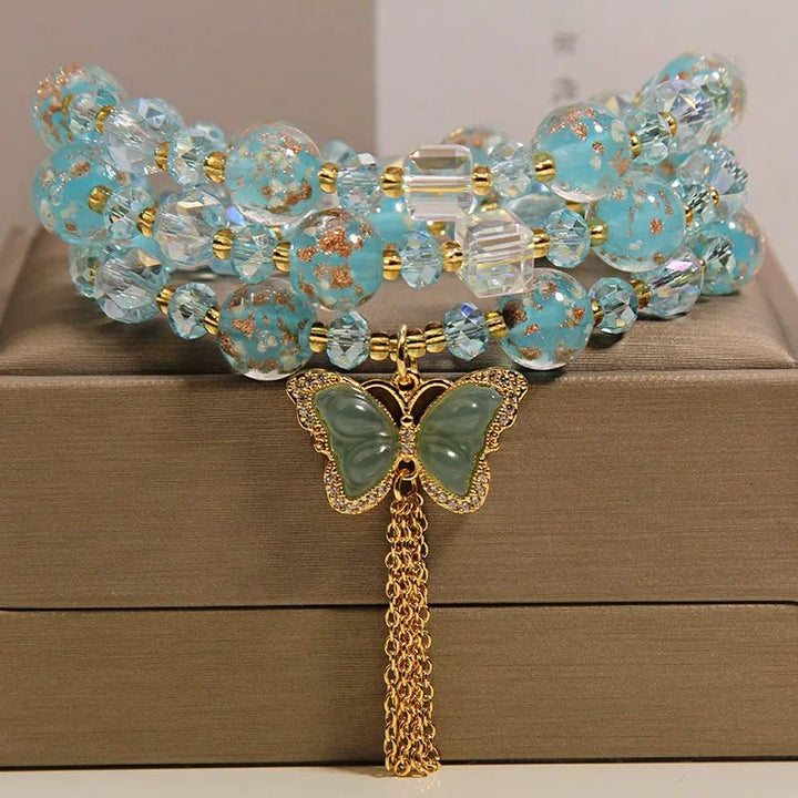 Buddha Stones Blue Liuli Glaas Bead Butterfly Transformation Triple Wrap Bracelet - Butterfly(Transformation ♥ Love) - image 0