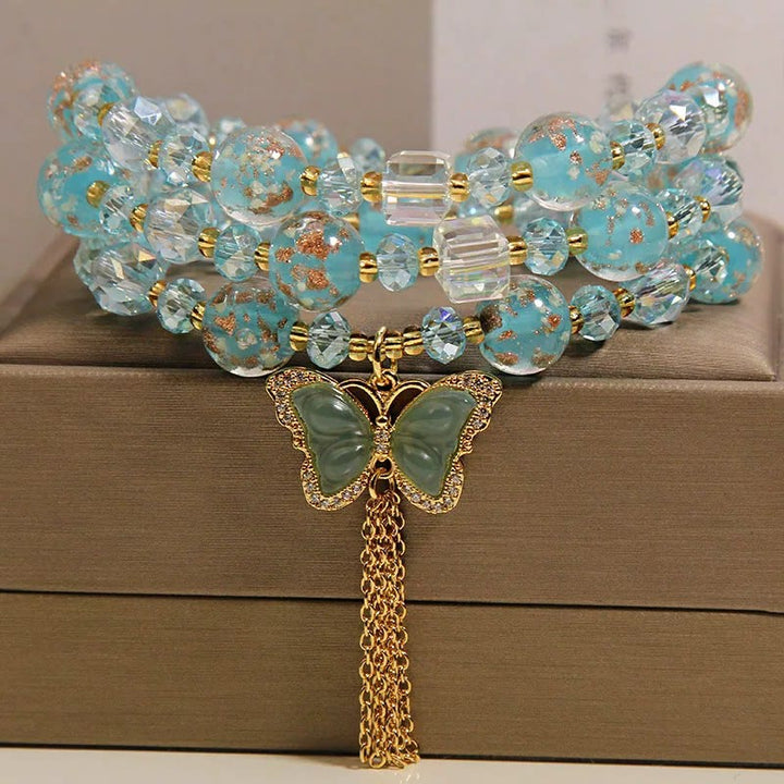 Buddha Stones Blue Liuli Glaas Bead Butterfly Transformation Triple Wrap Bracelet - image 8