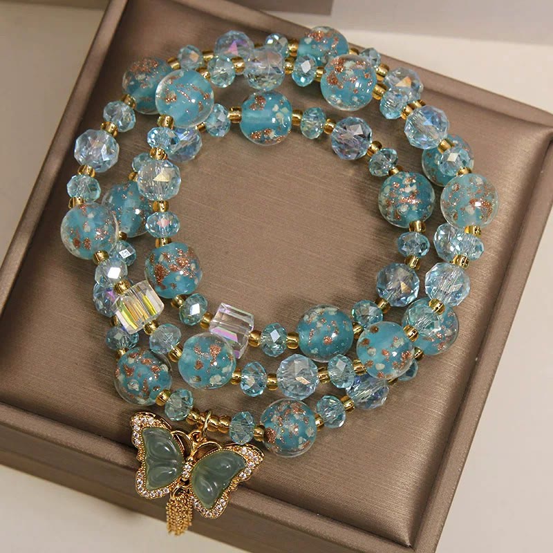 Buddha Stones Blue Liuli Glaas Bead Butterfly Transformation Triple Wrap Bracelet - image 4