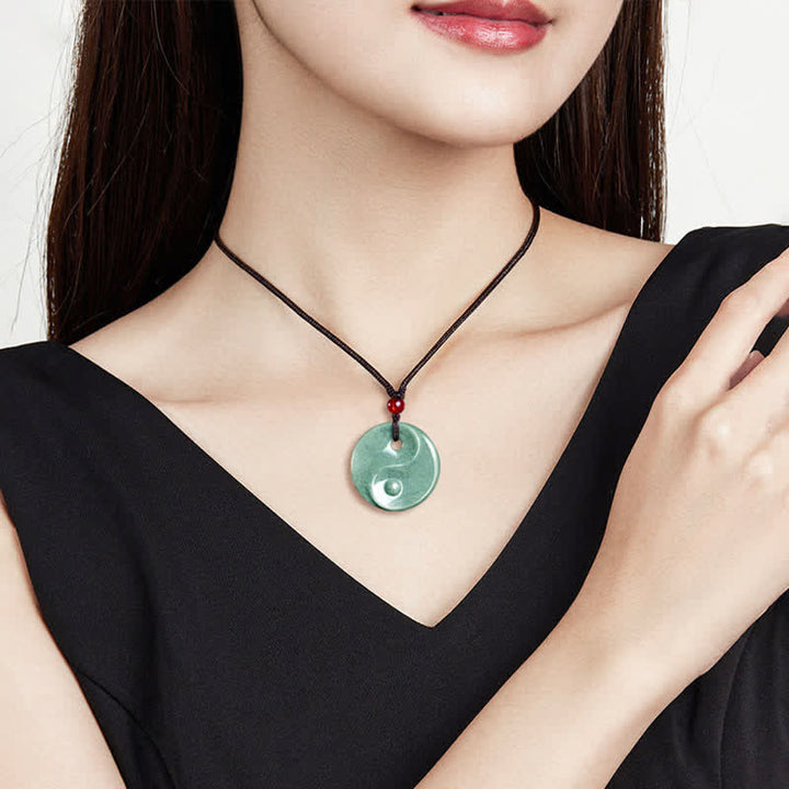 Buddha Stones Green Jade Yin Yang Balance Braided Cord Necklace - image 9