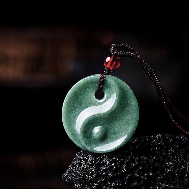 Buddha Stones Green Jade Yin Yang Balance Braided Cord Necklace - image 3