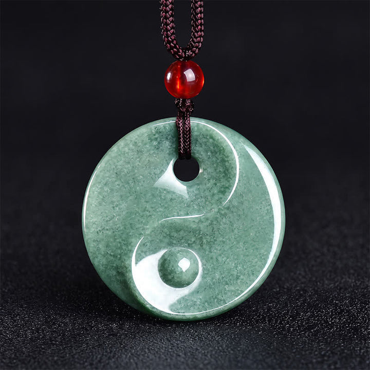 Buddha Stones Green Jade Yin Yang Balance Braided Cord Necklace - Jade Yin Yang - image 0