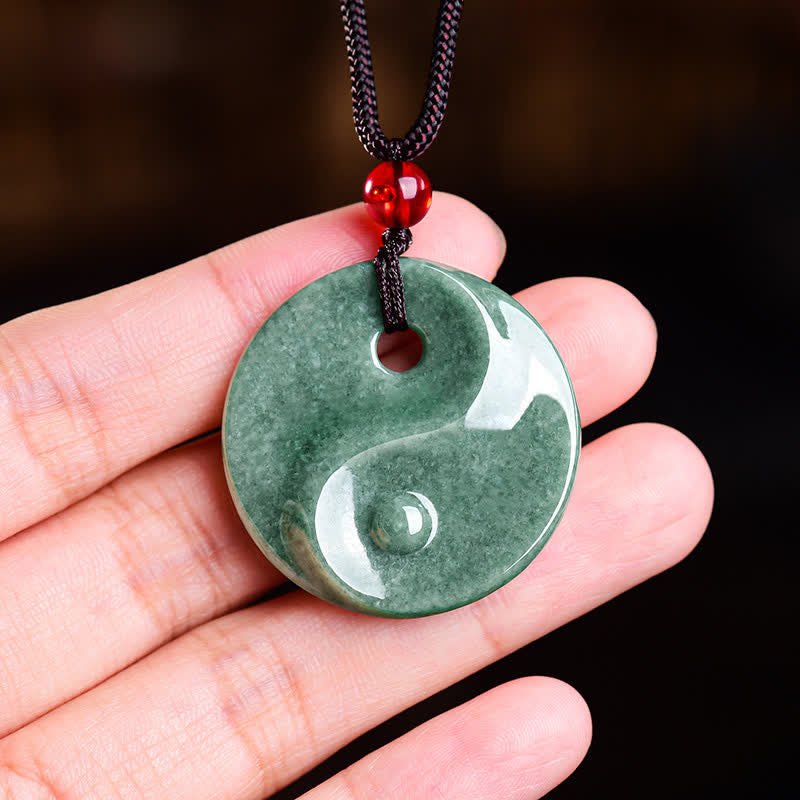 Buddha Stones Green Jade Yin Yang Balance Braided Cord Necklace - image 8