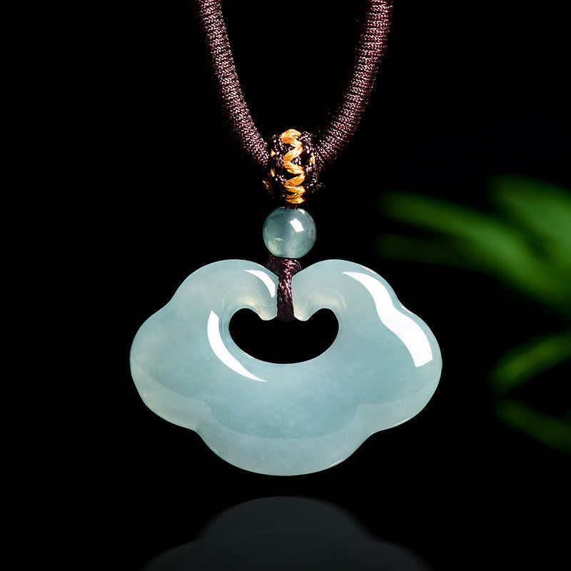 Buddha Stones Jade Ruyi Cloud Chinese Lock Charm Luck Pendant Necklace - Chinese Lock Charm - image 0