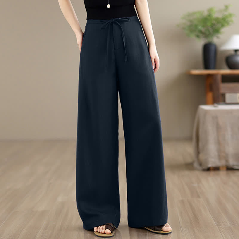 Buddha Stones Spring Summer Minimalist Casual Drawstring Zipper Design Solid Long Pants Women's Straight Leg Pants With Pockets - MidnightBlue - US12, UK/AU16, EU44 (2XL) - image 0