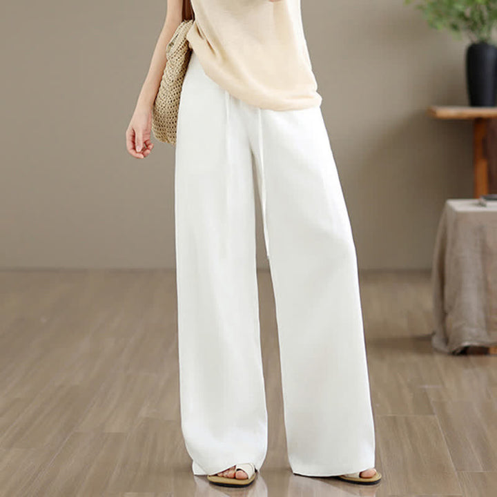 Buddha Stones Spring Summer Minimalist Casual Drawstring Zipper Design Solid Long Pants Women's Straight Leg Pants With Pockets - image 12