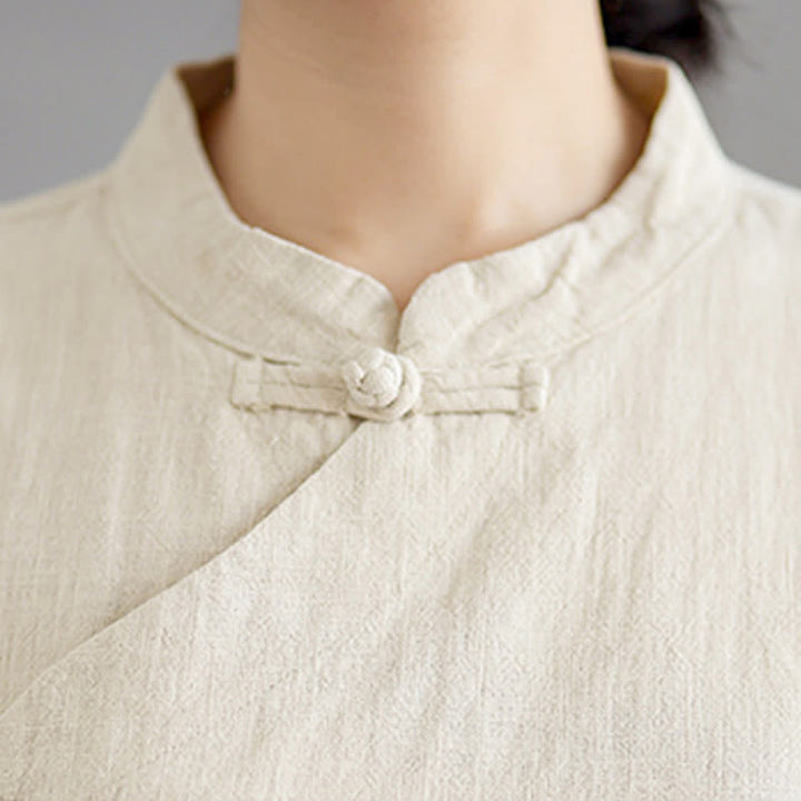 Buddha Stones Spring Fall Tang Style Vintage Mandarin Collar Frog Button Solid Women's Long Sleeve Shirts - image 14