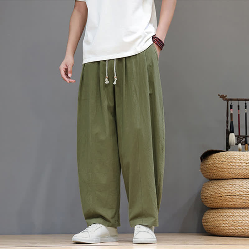 Buddha Stones Spring Summer Casual Minimalist Drawstring Solid Ankle Pants Men's Straight Leg Pants With Pocket - OliveDrab - US/UK/AU48, EU58 (6XL) - image 0