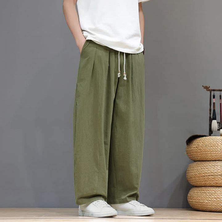 Buddha Stones Spring Summer Casual Minimalist Drawstring Solid Ankle Pants Men's Straight Leg Pants With Pocket - image 5
