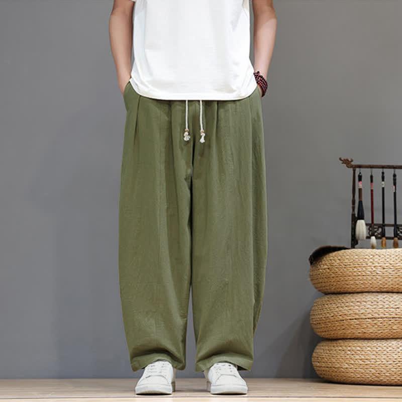 Buddha Stones Spring Summer Casual Minimalist Drawstring Solid Ankle Pants Men's Straight Leg Pants With Pocket - image 3