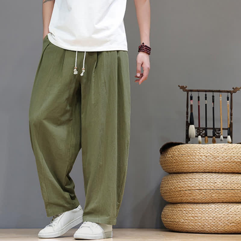 Buddha Stones Spring Summer Casual Minimalist Drawstring Solid Ankle Pants Men's Straight Leg Pants With Pocket - image 2