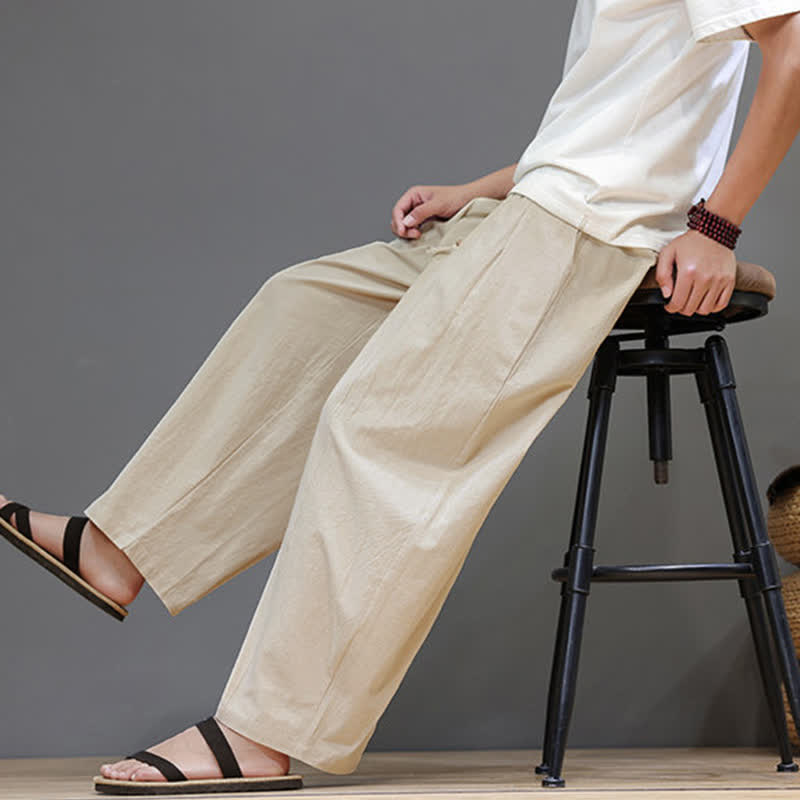 Buddha Stones Spring Summer Casual Minimalist Drawstring Solid Ankle Pants Men's Straight Leg Pants With Pocket - image 22