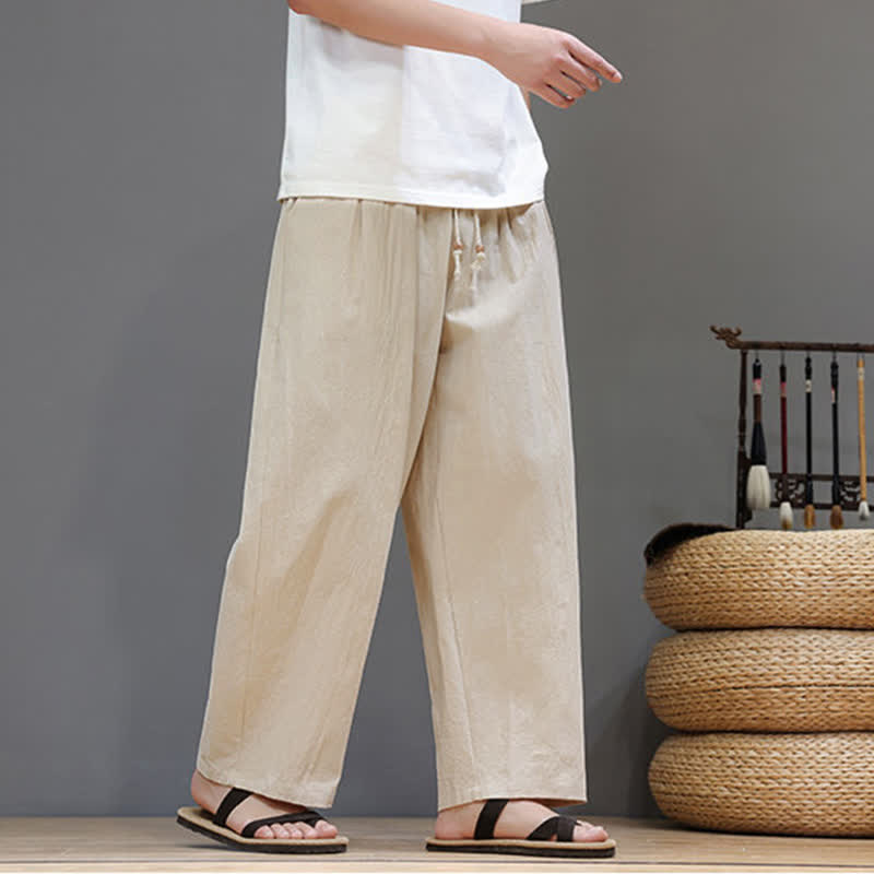 Buddha Stones Spring Summer Casual Minimalist Drawstring Solid Ankle Pants Men's Straight Leg Pants With Pocket - image 20