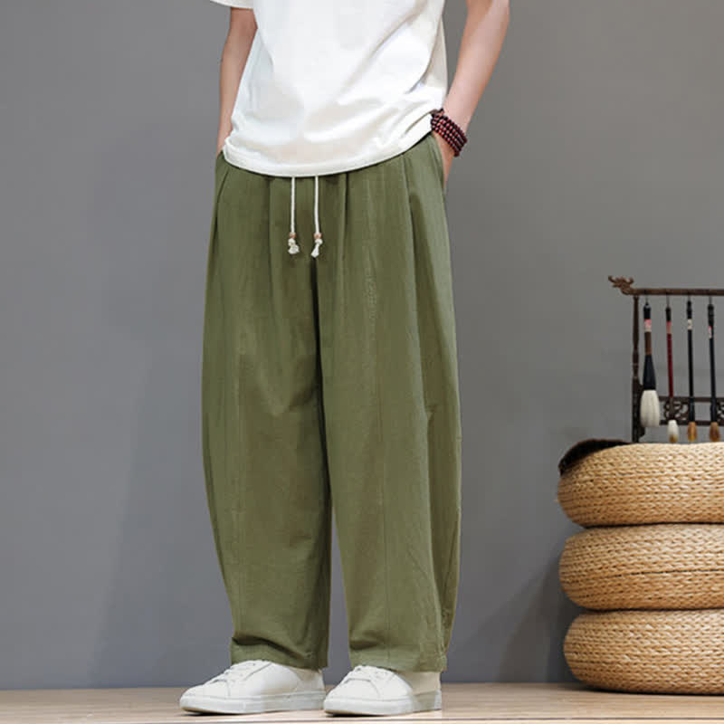 Buddha Stones Spring Summer Casual Minimalist Drawstring Solid Ankle Pants Men's Straight Leg Pants With Pocket - image 1