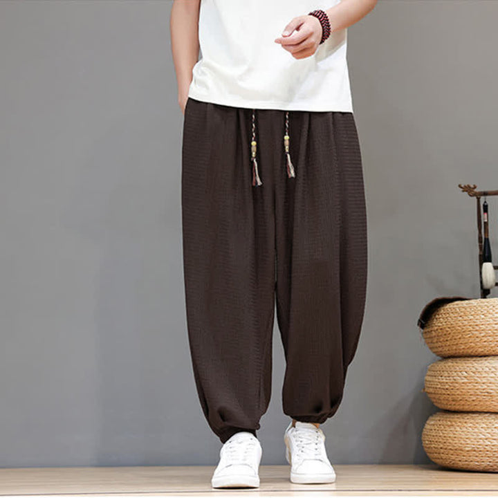 Buddha Stones Spring Fall Casual Boho Drawstring Solid Cropped Pants Men's Harem Pants With Pocket - SaddleBrown - US/UK/AU46, EU56 (5XL) - image 0