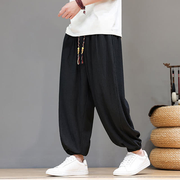 Buddha Stones Spring Fall Casual Boho Drawstring Solid Cropped Pants Men's Harem Pants With Pocket - image 22