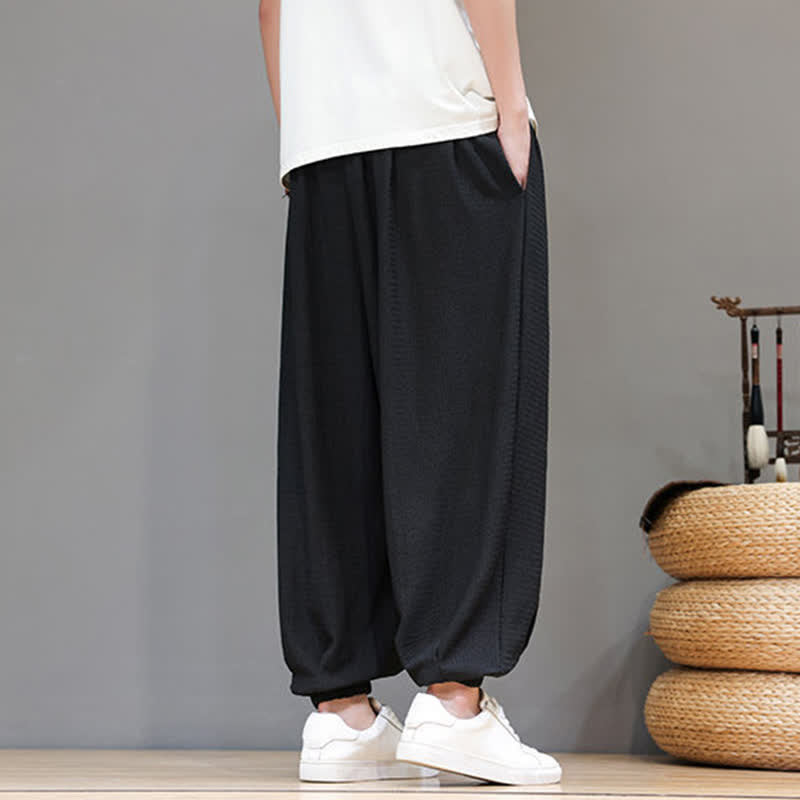 Buddha Stones Spring Fall Casual Boho Drawstring Solid Cropped Pants Men's Harem Pants With Pocket - image 21