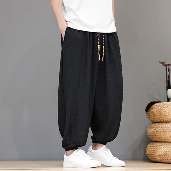 Buddha Stones Spring Fall Casual Boho Drawstring Solid Cropped Pants Men's Harem Pants With Pocket - image 20