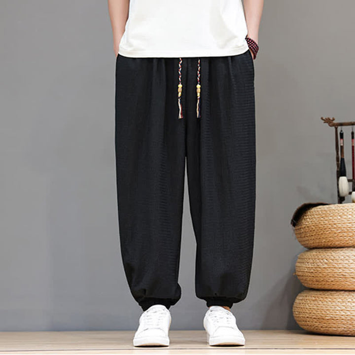 Buddha Stones Spring Fall Casual Boho Drawstring Solid Cropped Pants Men's Harem Pants With Pocket - image 19