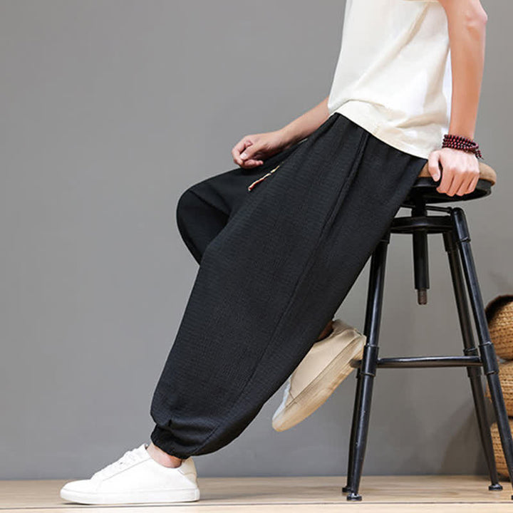 Buddha Stones Spring Fall Casual Boho Drawstring Solid Cropped Pants Men's Harem Pants With Pocket - image 23