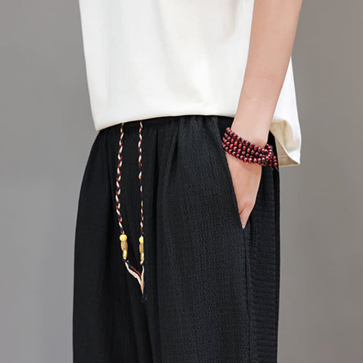 Buddha Stones Spring Fall Casual Boho Drawstring Solid Cropped Pants Men's Harem Pants With Pocket - image 25