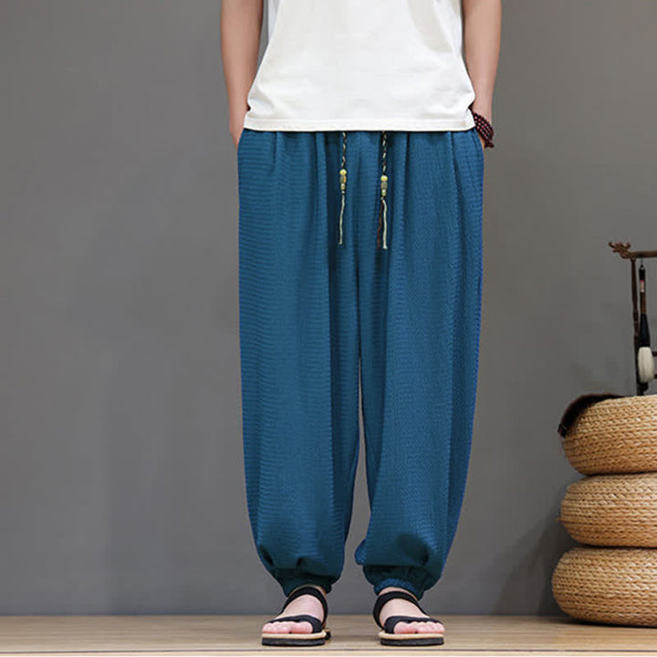 Buddha Stones Spring Fall Casual Boho Drawstring Solid Cropped Pants Men's Harem Pants With Pocket - image 11