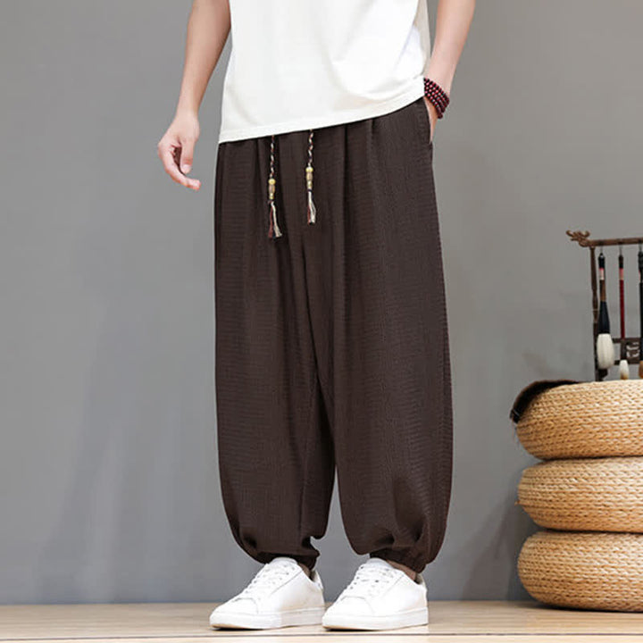 Buddha Stones Spring Fall Casual Boho Drawstring Solid Cropped Pants Men's Harem Pants With Pocket - image 2