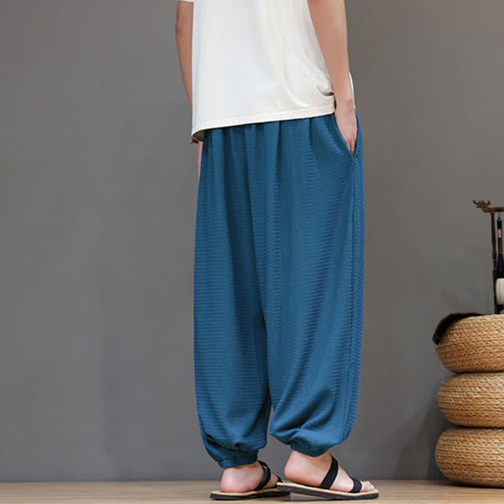 Buddha Stones Spring Fall Casual Boho Drawstring Solid Cropped Pants Men's Harem Pants With Pocket - image 13