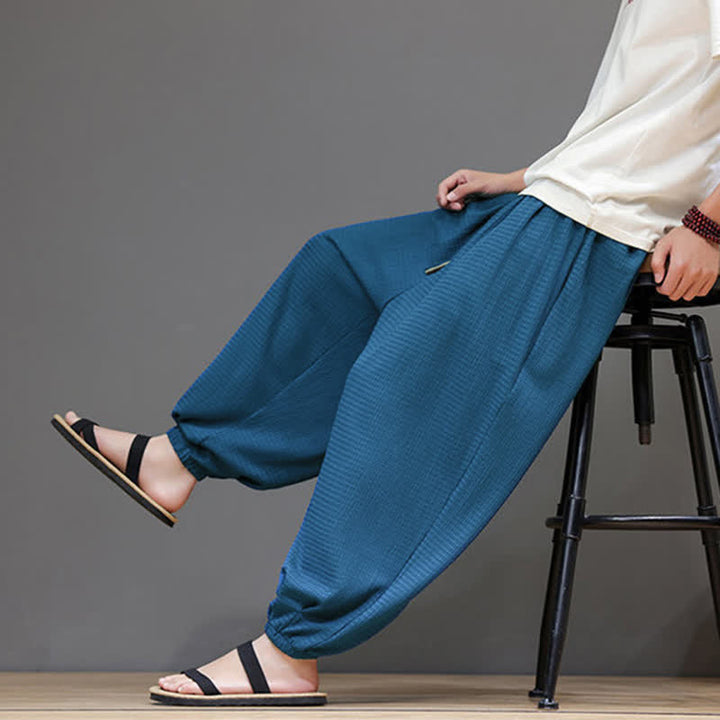 Buddha Stones Spring Fall Casual Boho Drawstring Solid Cropped Pants Men's Harem Pants With Pocket - image 15