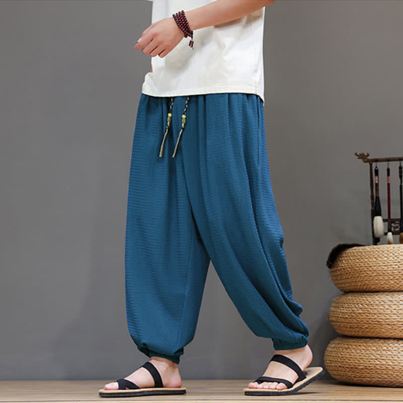 Buddha Stones Spring Fall Casual Boho Drawstring Solid Cropped Pants Men's Harem Pants With Pocket - image 14