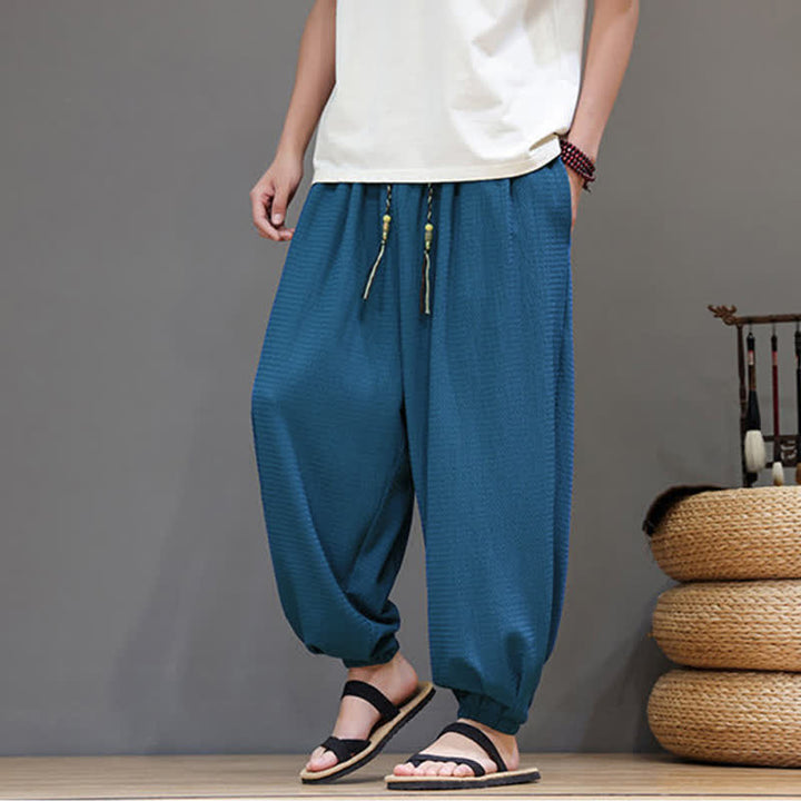 Buddha Stones Spring Fall Casual Boho Drawstring Solid Cropped Pants Men's Harem Pants With Pocket - image 10