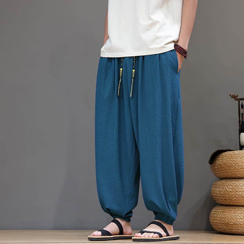 Buddha Stones Spring Fall Casual Boho Drawstring Solid Cropped Pants Men's Harem Pants With Pocket - image 9