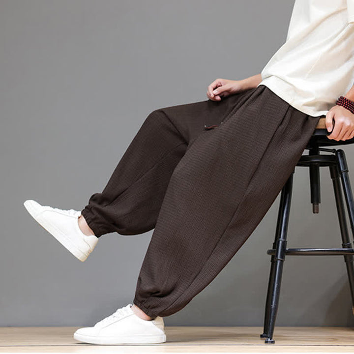 Buddha Stones Spring Fall Casual Boho Drawstring Solid Cropped Pants Men's Harem Pants With Pocket - image 7