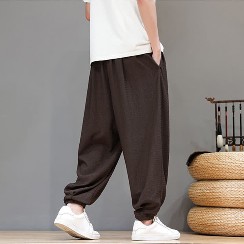 Buddha Stones Spring Fall Casual Boho Drawstring Solid Cropped Pants Men's Harem Pants With Pocket - image 6
