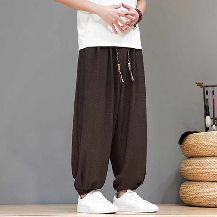 Buddha Stones Spring Fall Casual Boho Drawstring Solid Cropped Pants Men's Harem Pants With Pocket - image 4