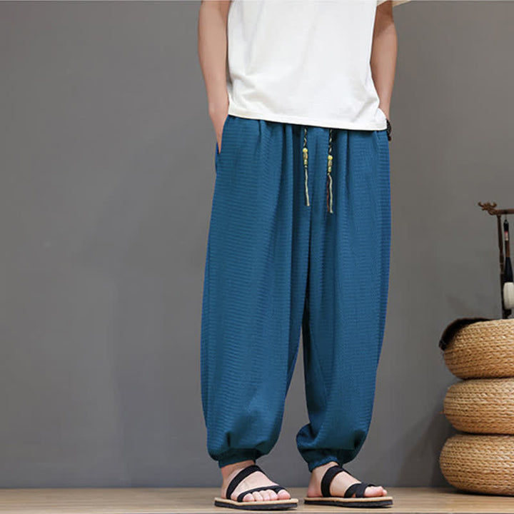 Buddha Stones Spring Fall Casual Boho Drawstring Solid Cropped Pants Men's Harem Pants With Pocket - image 12