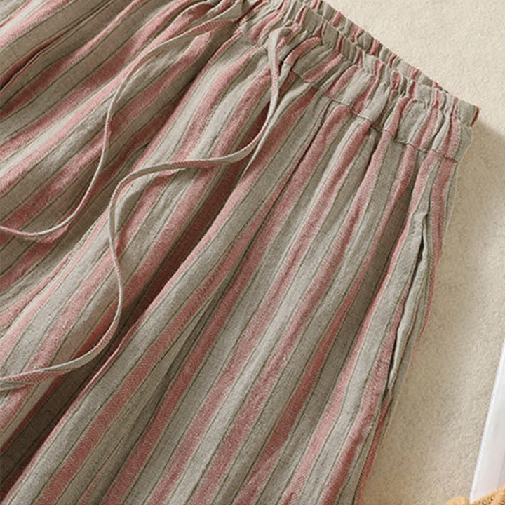 Buddha Stones Spring Summer Casual Boho Drawstring Striped Cropped Pants Women's Harem Pants With Pocket - image 11