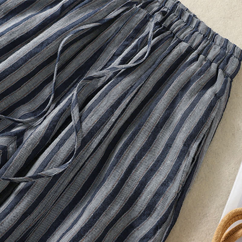 Buddha Stones Spring Summer Casual Boho Drawstring Striped Cropped Pants Women's Harem Pants With Pocket - image 20