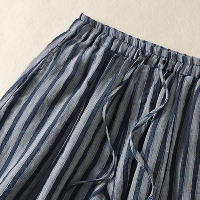 Buddha Stones Spring Summer Casual Boho Drawstring Striped Cropped Pants Women's Harem Pants With Pocket - image 19