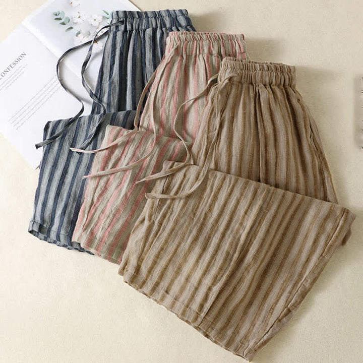 Buddha Stones Spring Summer Casual Boho Drawstring Striped Cropped Pants Women's Harem Pants With Pocket - image 25