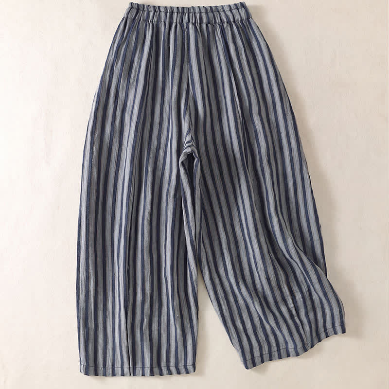 Buddha Stones Spring Summer Casual Boho Drawstring Striped Cropped Pants Women's Harem Pants With Pocket - image 18