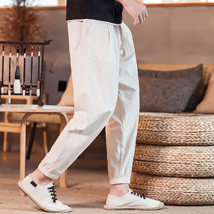 Buddha Stones Spring Summer Casual Minimalist Drawstring Solid Cropped Pants Men's Tapered Pants With Pocket - image 30