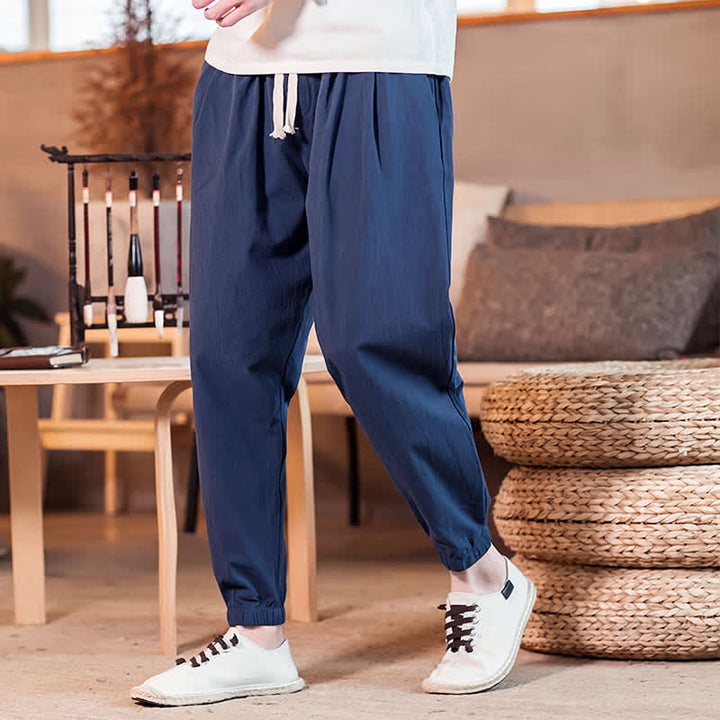 Buddha Stones Spring Summer Casual Minimalist Drawstring Solid Cropped Pants Men's Tapered Pants With Pocket - MidnightBlue - US/UK/AU46, EU56 (5XL) - image 0