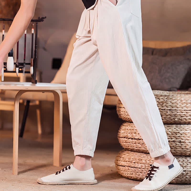 Buddha Stones Spring Summer Casual Minimalist Drawstring Solid Cropped Pants Men's Tapered Pants With Pocket - image 32