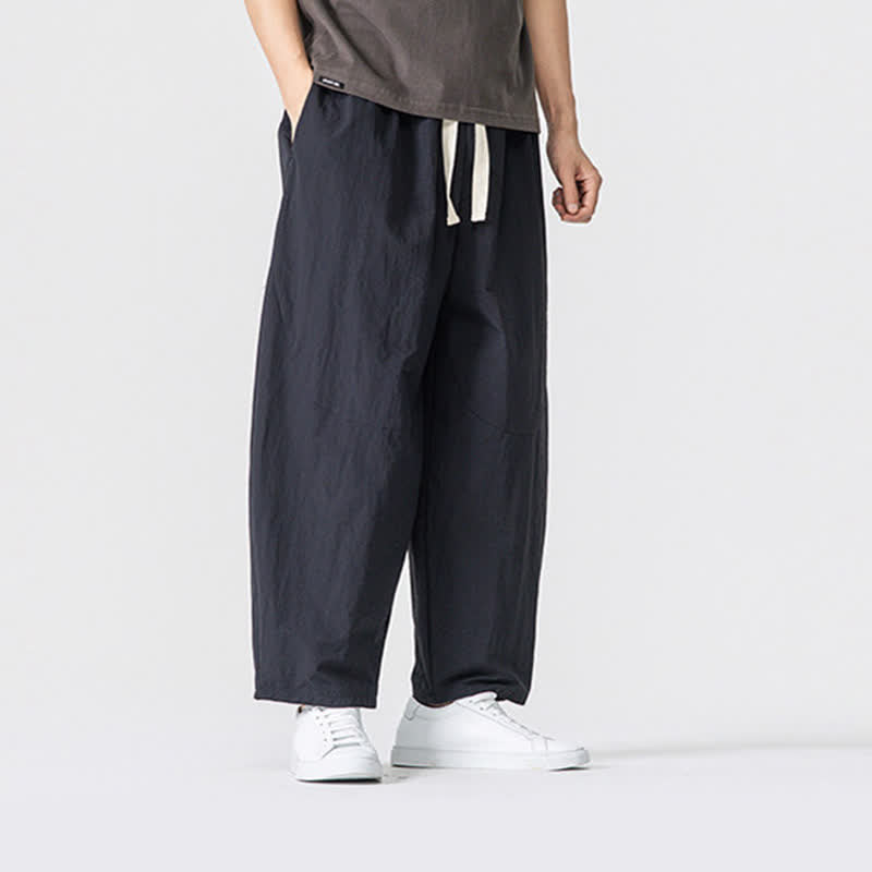 Buddha Stones Spring Summer Casual Minimalist Drawstring Solid Cropped Pants Men's Harem Pants With Pockets - image 10