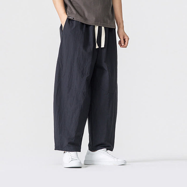 Buddha Stones Spring Summer Casual Minimalist Drawstring Solid Cropped Pants Men's Harem Pants With Pockets - image 10